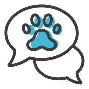 icon of two talk bubbles with one containing a paw graphic
